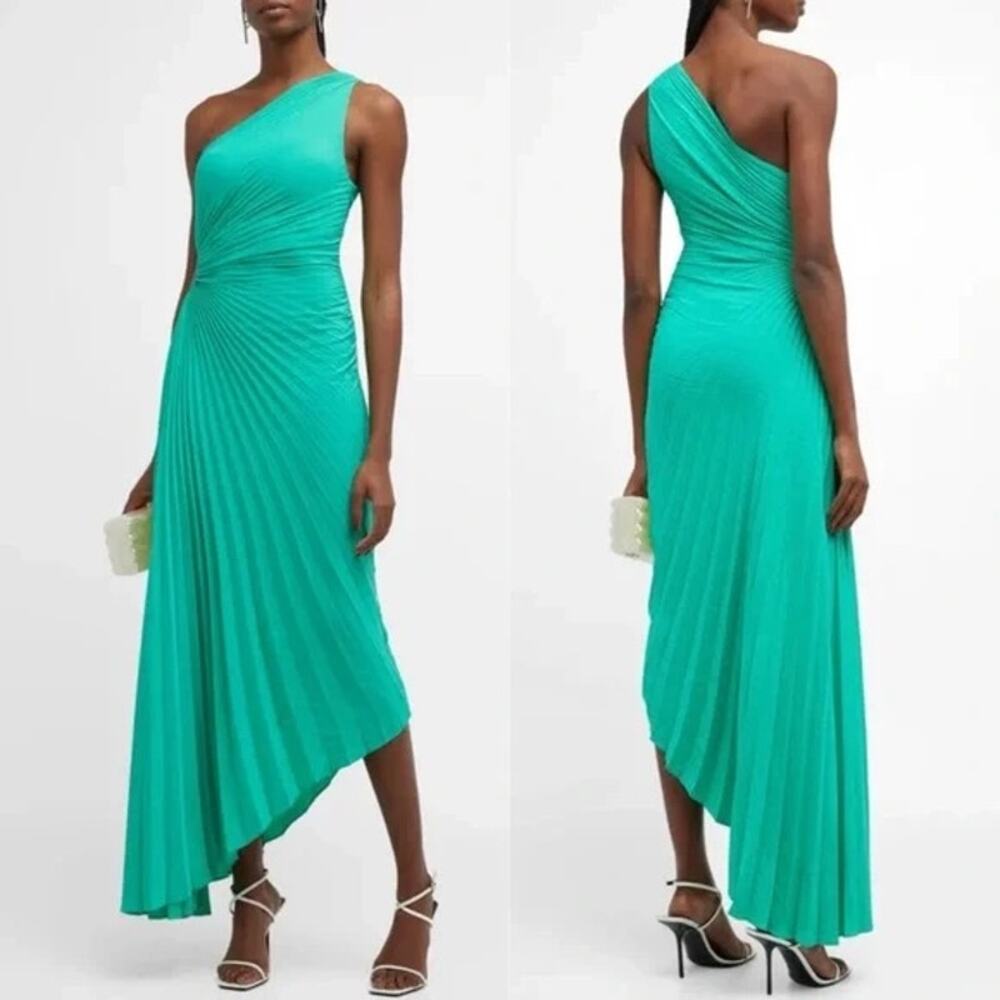 A.L.C. Green Mint Delfina One Shoulder Pleated Side Cutout Dress size 12 NWT